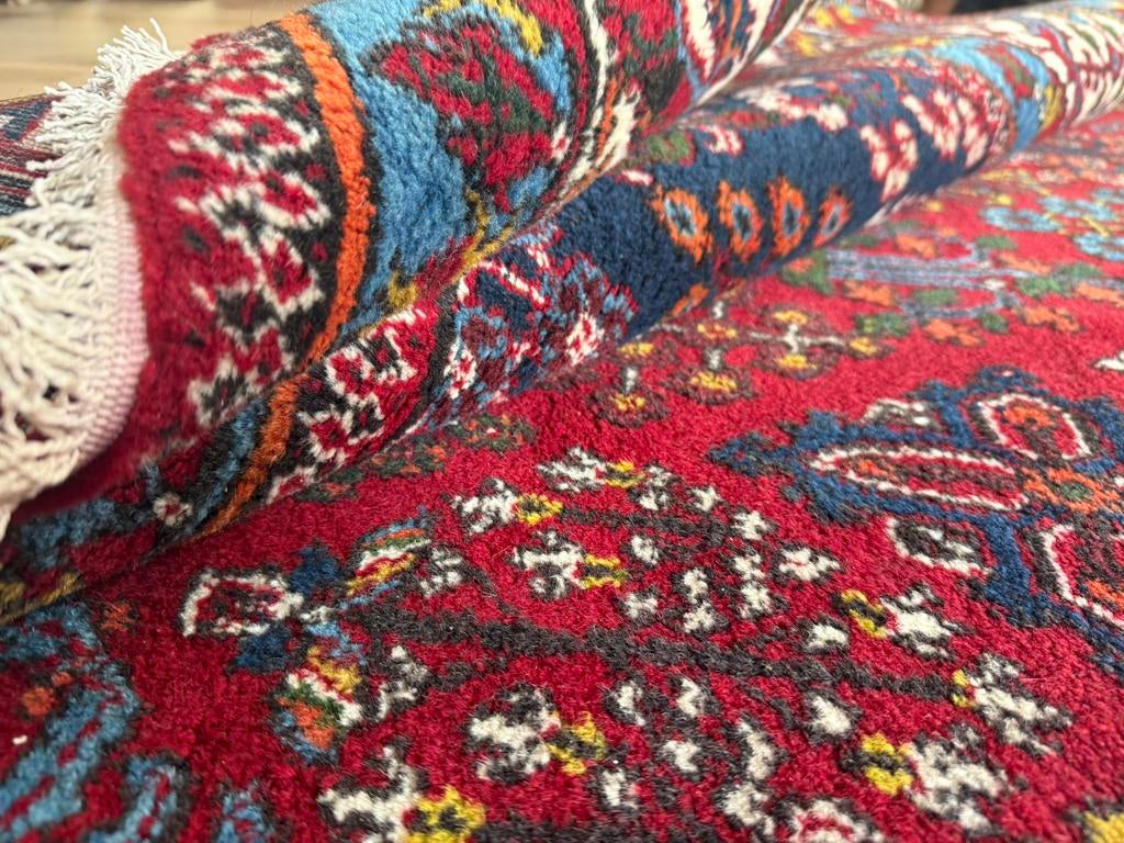 Groot vintage Perzisch tribaal Shiraz tapijt 355 x 241 cm, Huis en Inrichting, 1053ML, Amsterdam, Klassieke, mid-century, bohemian,  eclectisch