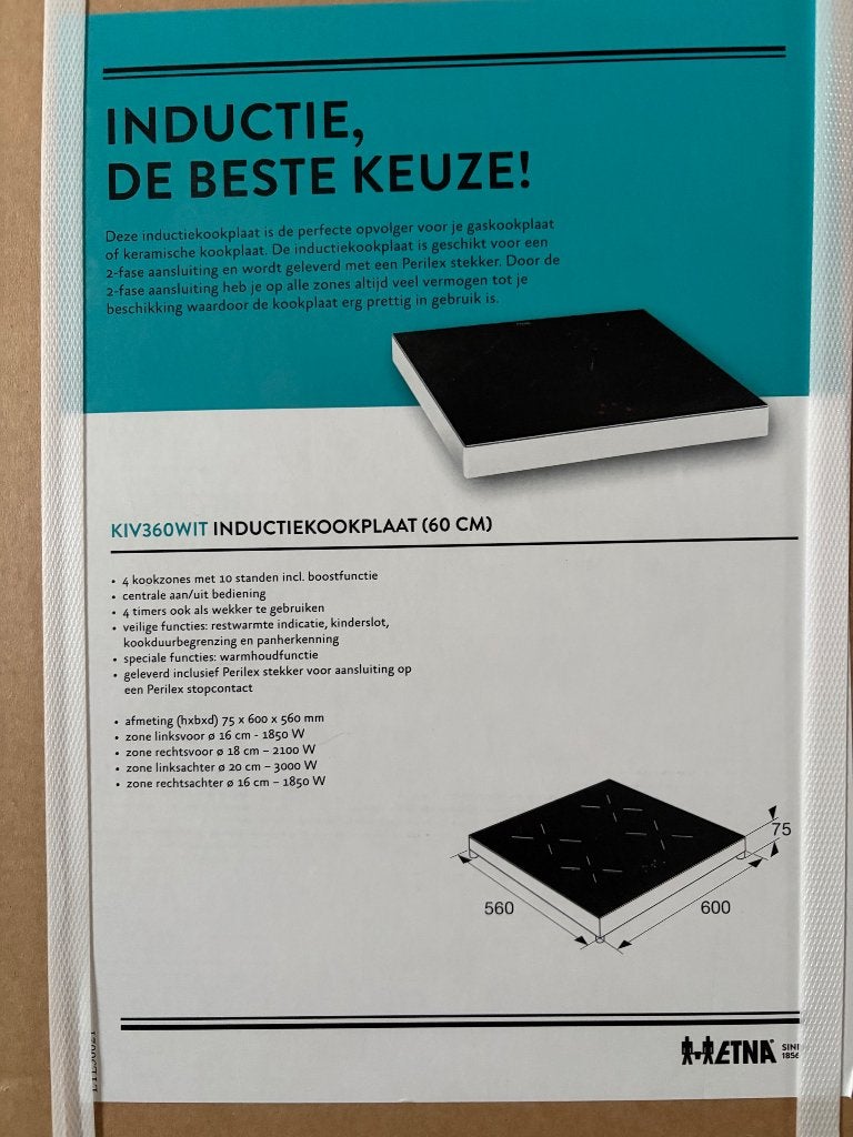 ETNA KIV360WIT, Nieuw in Doos!!, Ophalen, Nieuw, 4 kookzones, Inductie