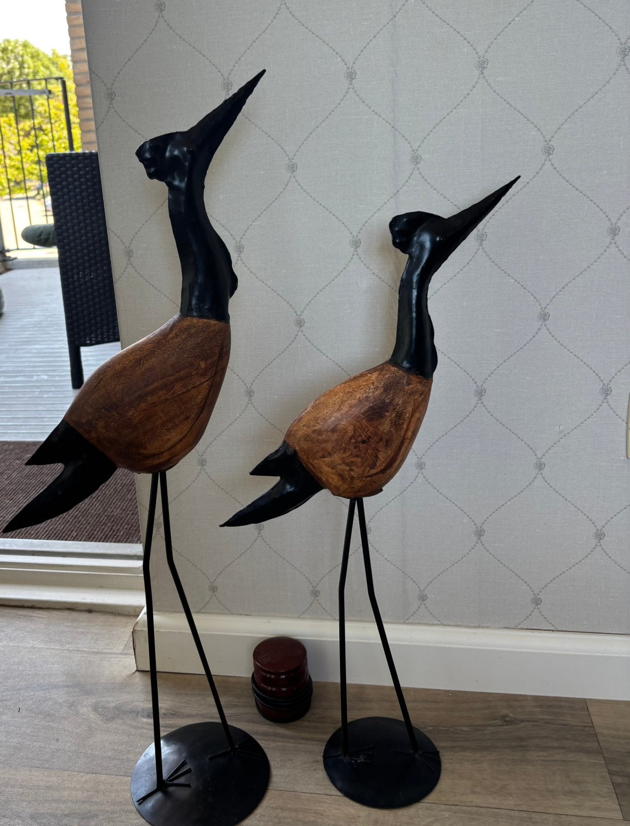 Vogels ornamenten decoratie hout, metaal, Antiek en Kunst, Kunst | Designobjecten, Ophalen, Zwart, 80 cm, Metaal