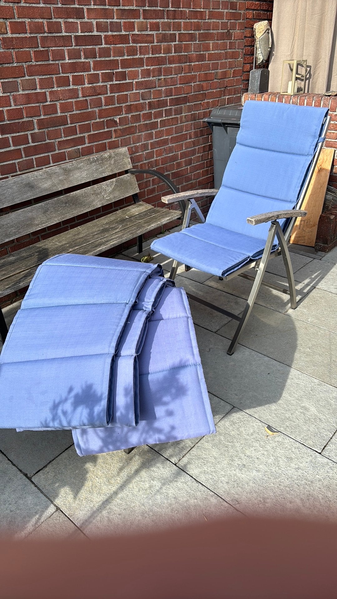 4 hartman tuinkussens voor hoge rug stoel in nog prima staat, Ophalen, Gebruikt, Kunststof
