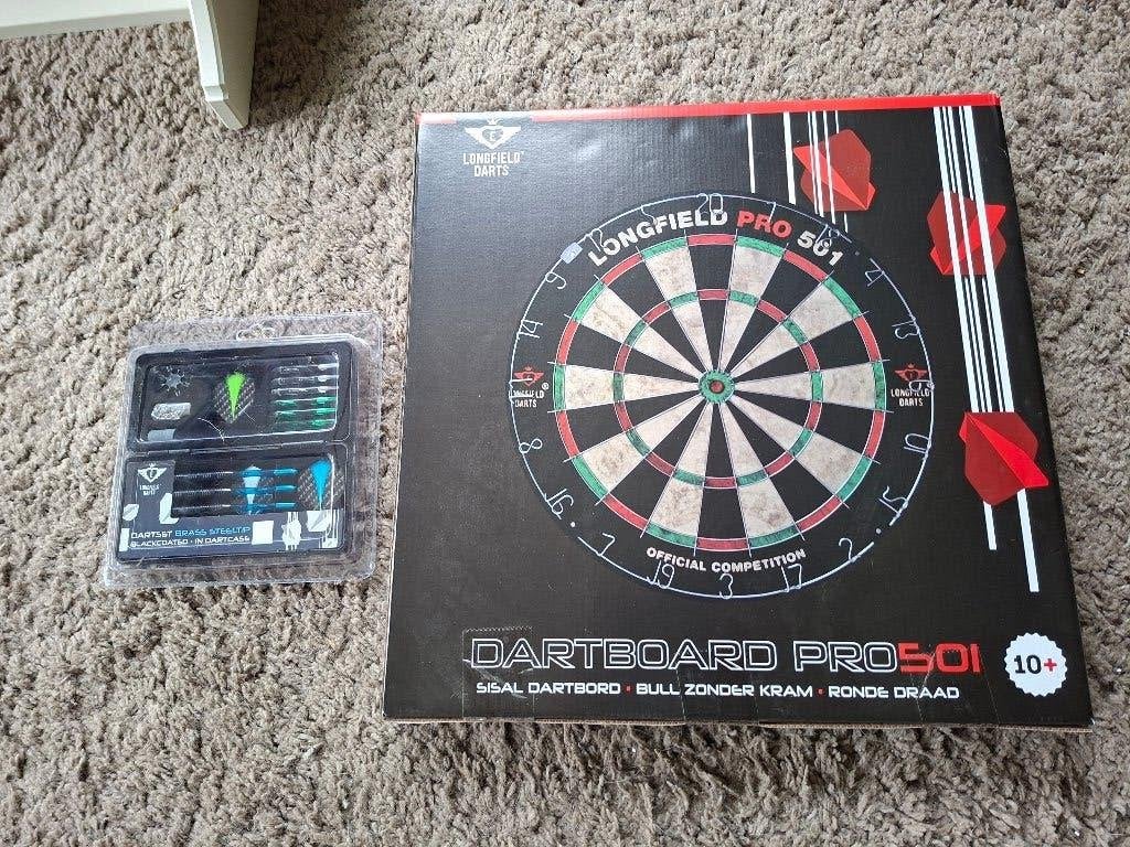 Longfield Dartbord Pro 501 met Dartset Brass Steeltip, Ophalen, Nieuw, Dartbord met pijlen, Soft tip