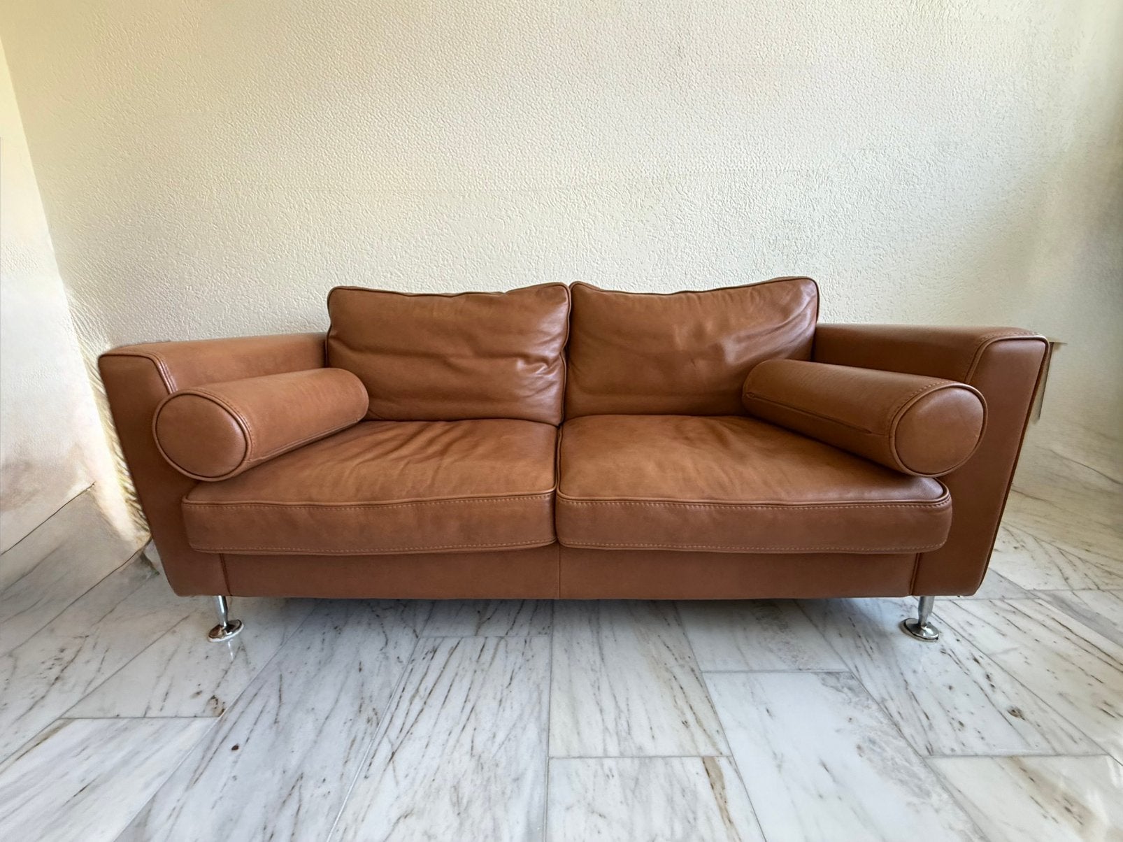 Pegaso cognac leren bankstel – 2x tweezits + 1x fauteuil, Huis en Inrichting, Banken | Bankstellen, Ophalen, Gebruikt, 150 tot 200 cm