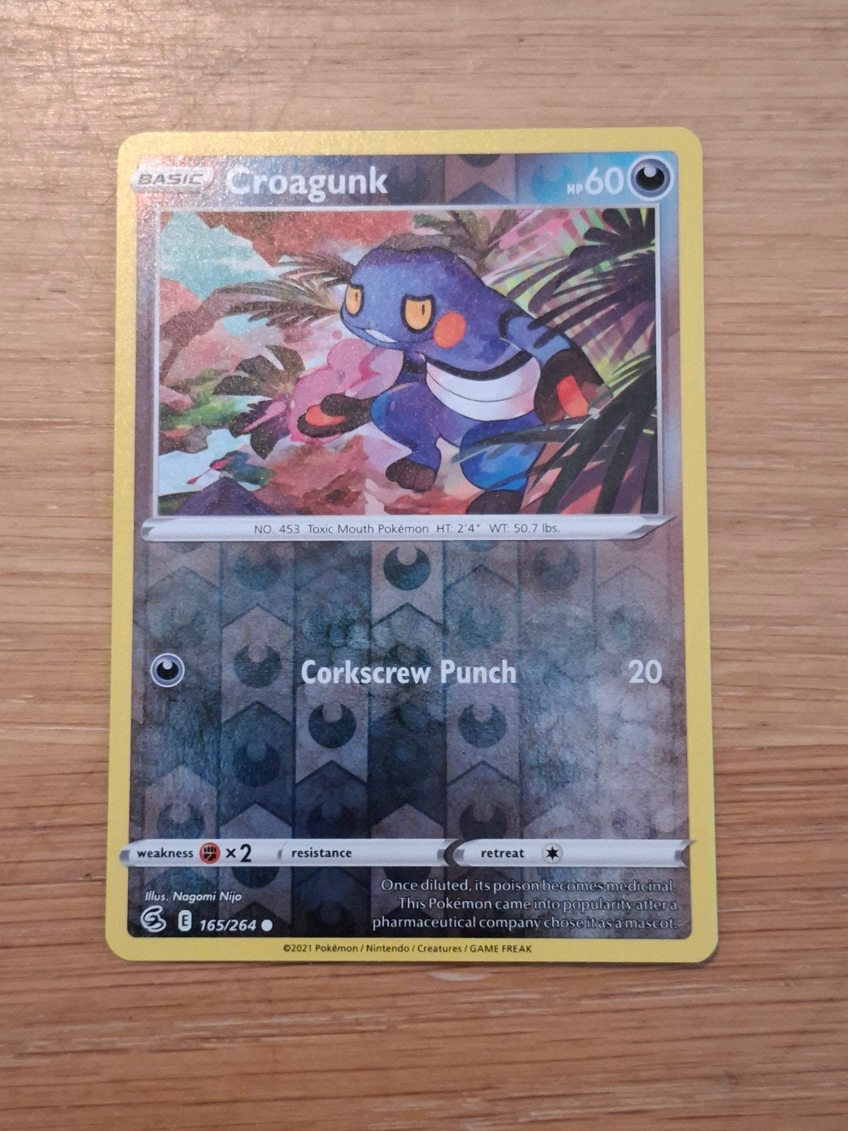 Croagunk 165/264 Reverse Holo Fusion Strike Pokemon Kaart, Ophalen of Verzenden, Zo goed als nieuw, Losse kaart, Foil