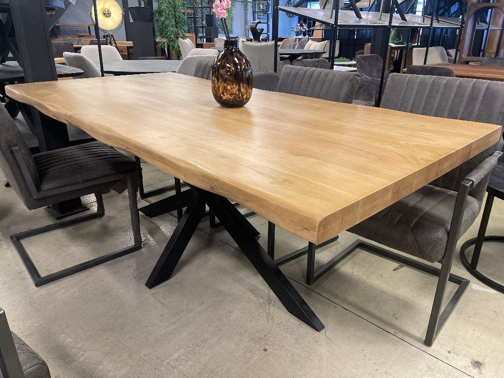VOORRAAD 325 BOOMSTAM EDGE TAFEL CHEFMEUBEL LEEGVERKOOP, Bruin, Nieuw, Ophalen of Verzenden, Modern