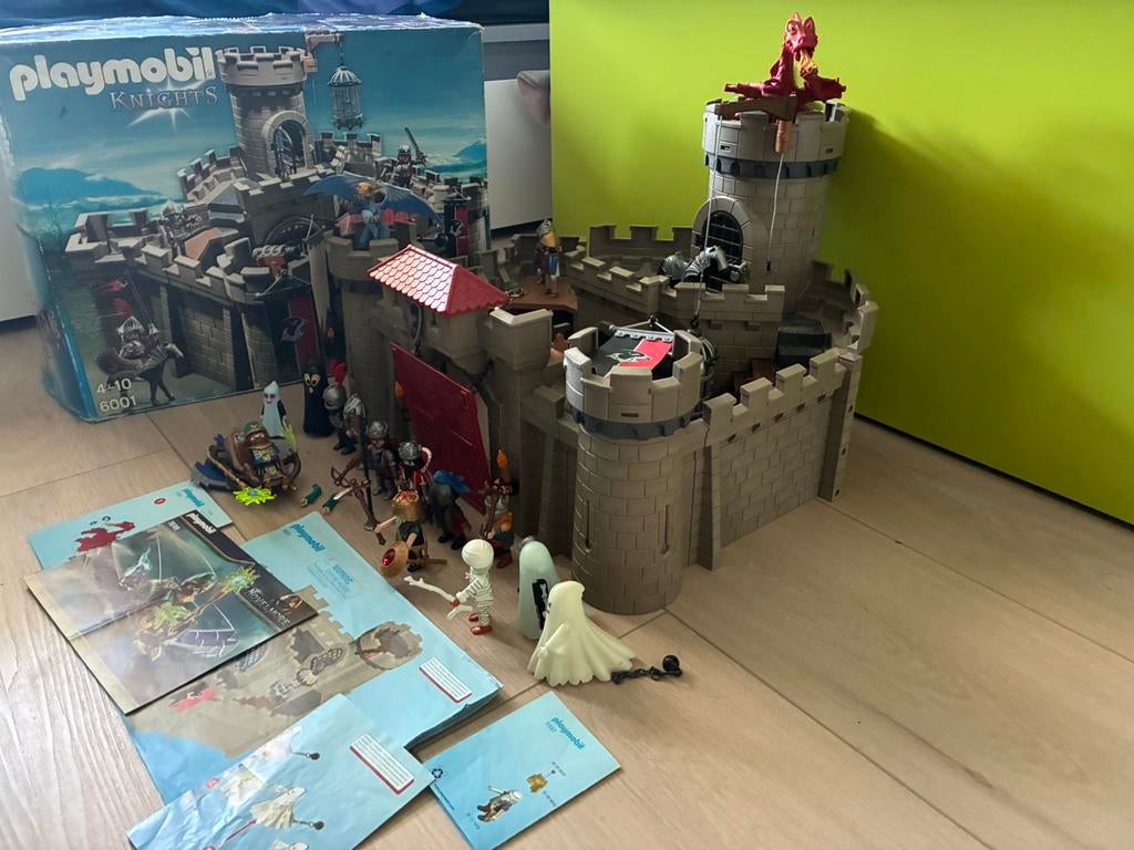 Playmobil 6001 met doos kasteel valkeniers ridders draak, Ophalen of Verzenden, Gebruikt, Complete set