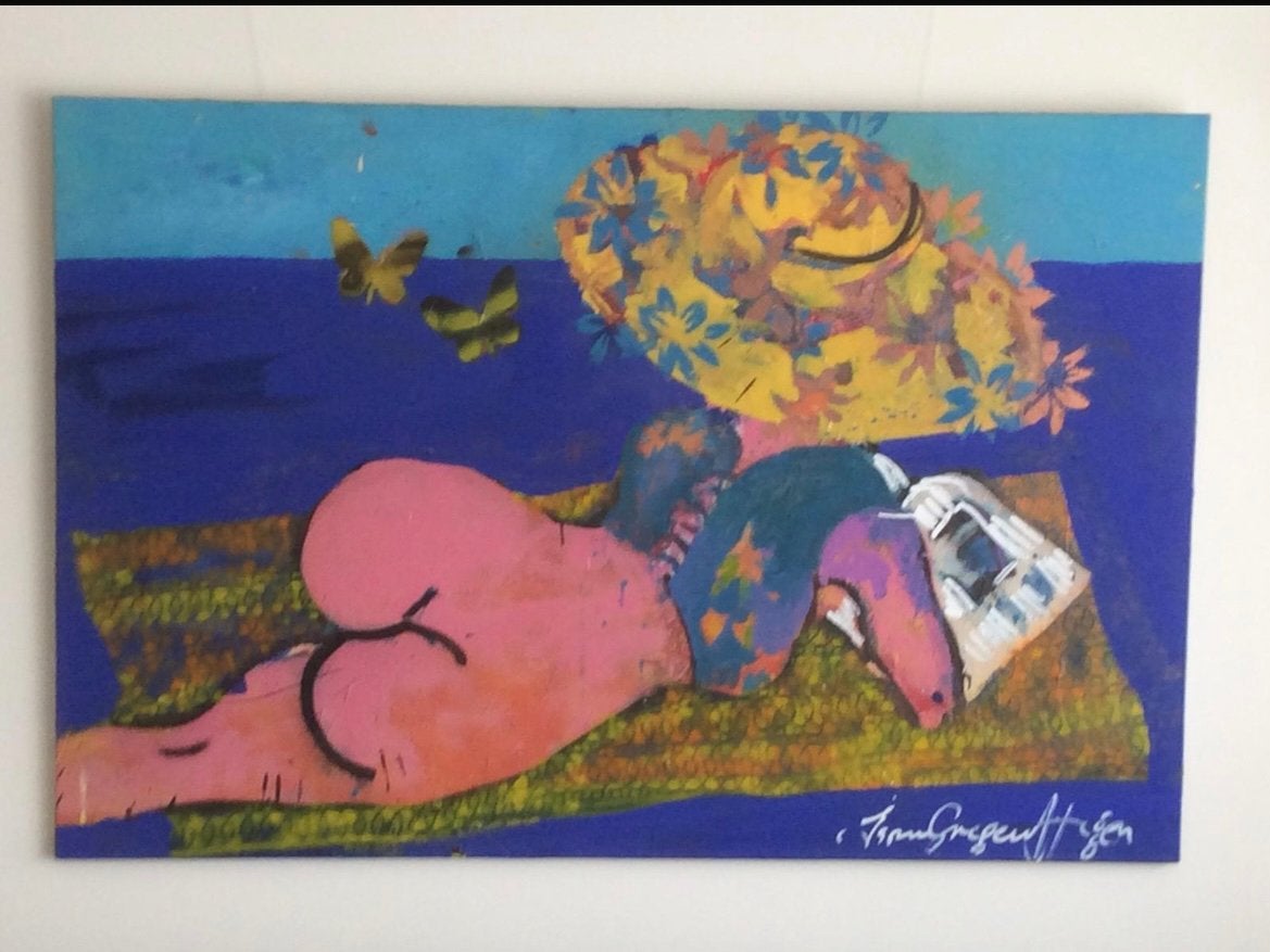 Origineel Espen Gregen Hagen - Barbados 140x100, Ophalen, Portret of Personen, Gesigneerd, Olieverf
