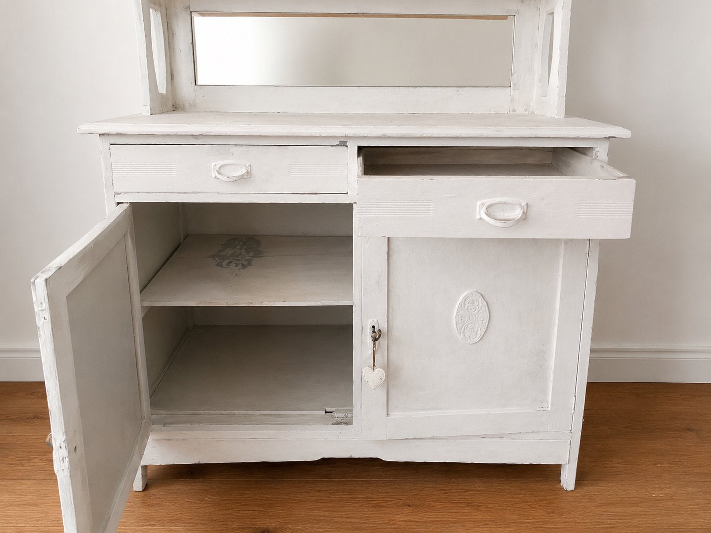 Brocante buffetkast gebogen glas & spiegel, Ophalen