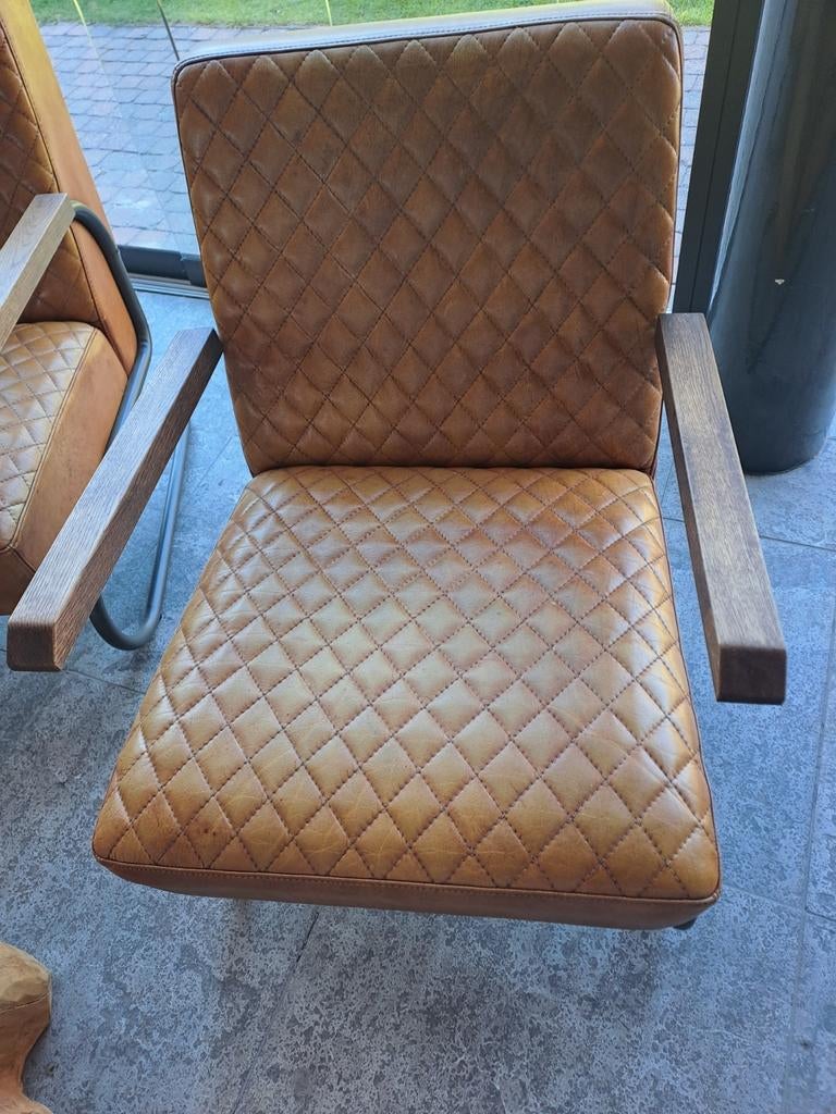 2 bruine fauteuils, Ophalen, Gebruikt, 50 tot 75 cm, Leer