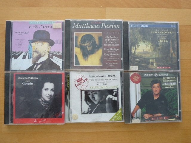 5 klassieke CD's Satie, Bach, Tchaikovsky, Chopin,, Ophalen of Verzenden, Classicisme, Zo goed als nieuw, Overige typen