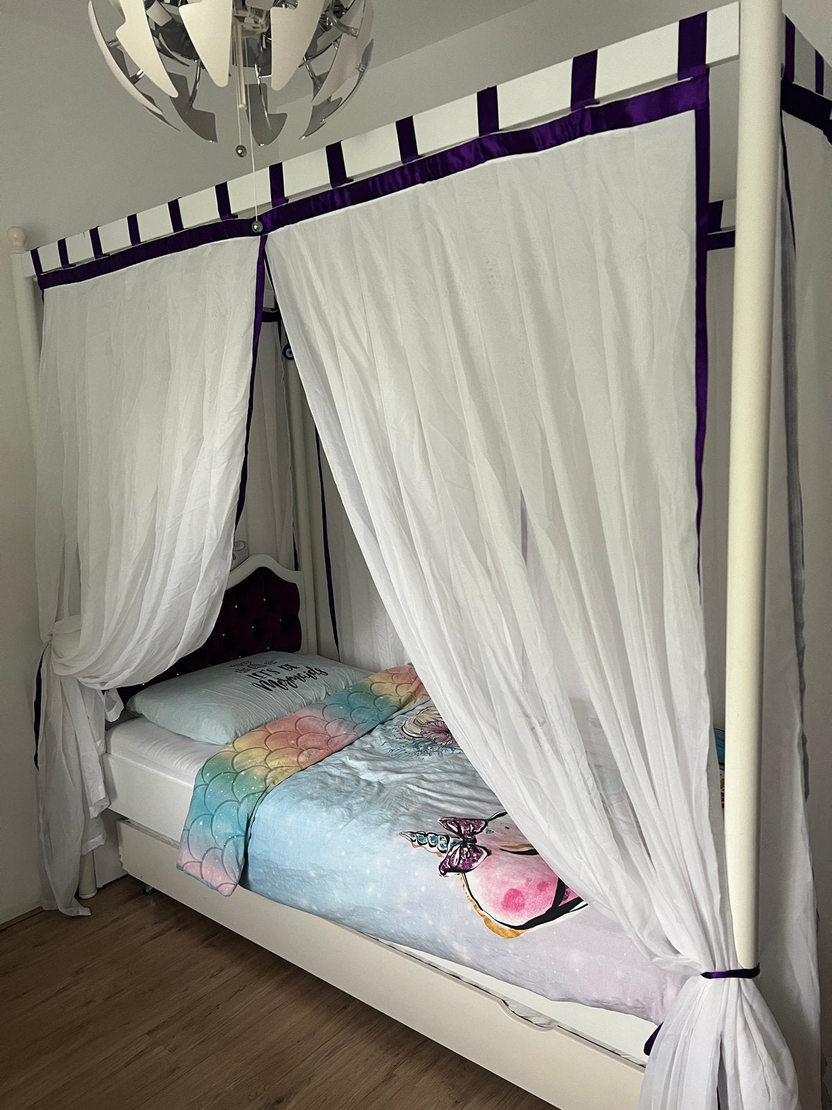 Hemelbed voor eenpersoonskamer, Ophalen, 90 cm, Eenpersoons, Wit