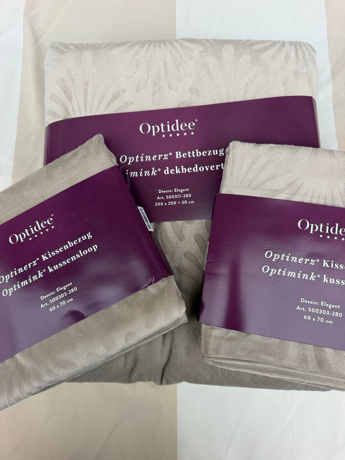 Optidee Dekbedovertrek 200x200 met 2x Kussensloop 60x70, Beige, Dekbedovertrek, Ophalen of Verzenden, Overige merken