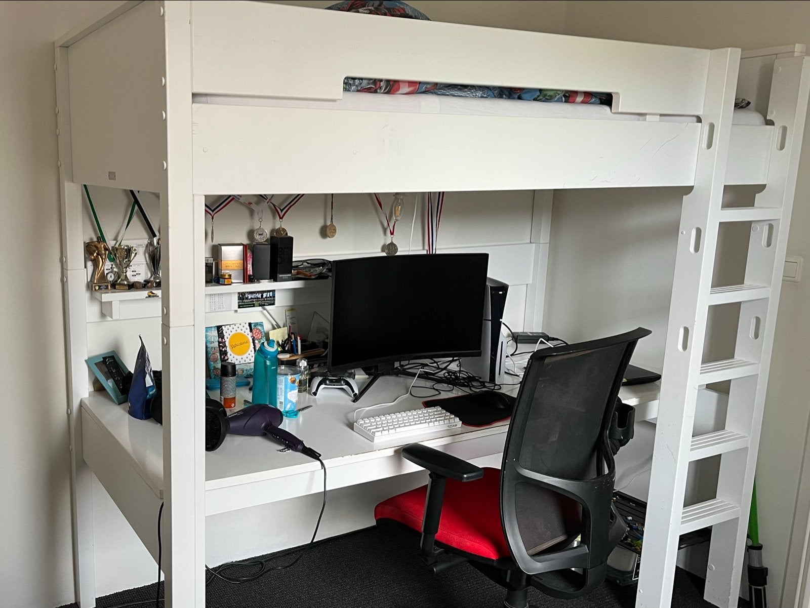 Bopita combiflex Hoogslaper met bureau en opbergruimte - Wit, Ophalen, Gebruikt, Eenpersoons, 200 cm