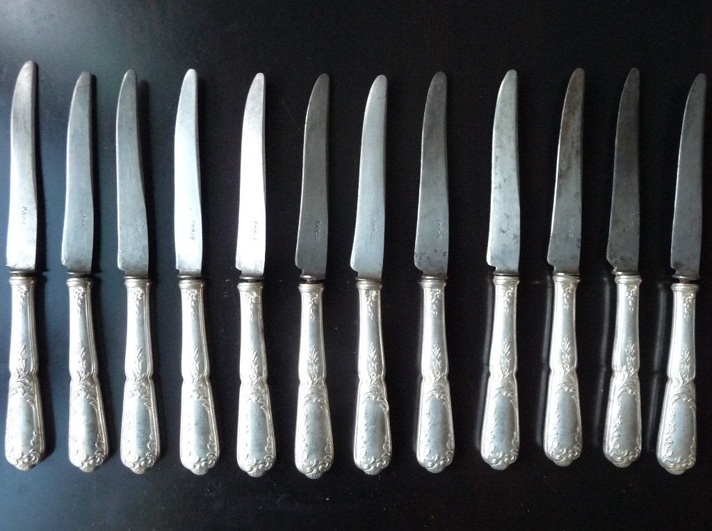 12 antieke Franse SFAM verzilverde kleine lunch/kaas messen, Ophalen of Verzenden