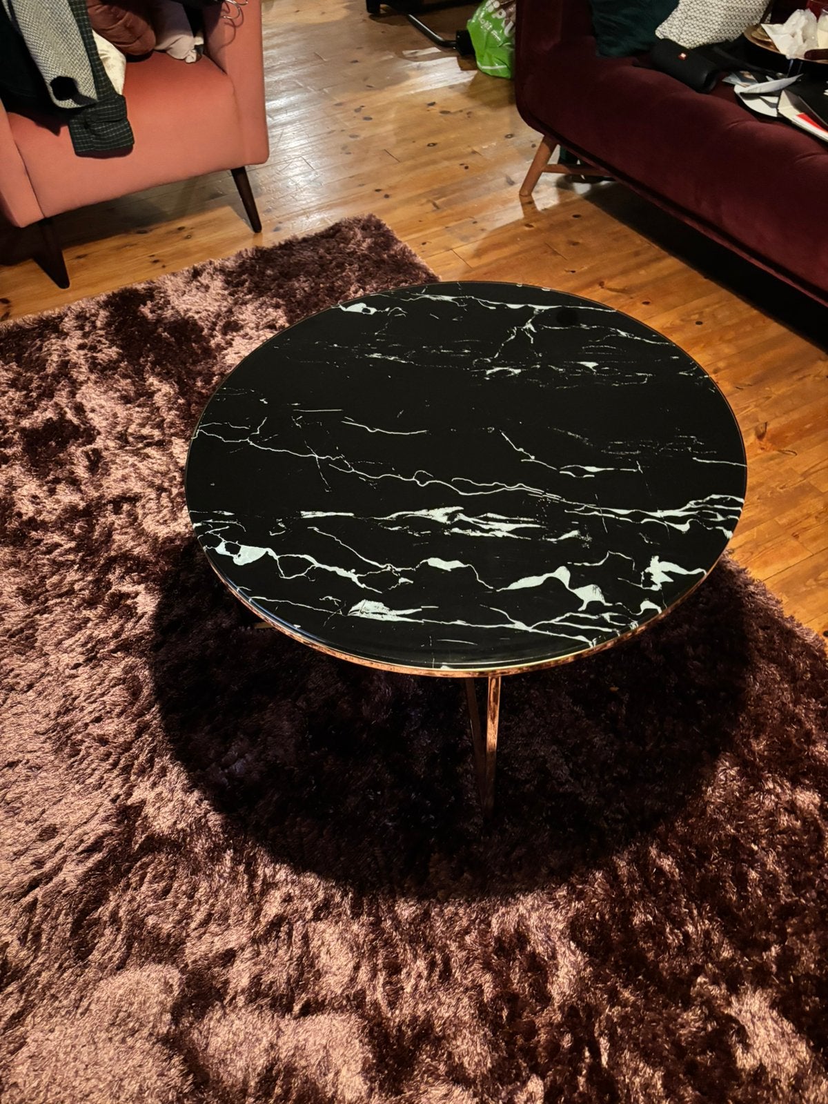 Ronde salontafel met echt marmeren blad – zwart/goud, Ophalen, 50 tot 100 cm, 100 tot 150 cm, Rond