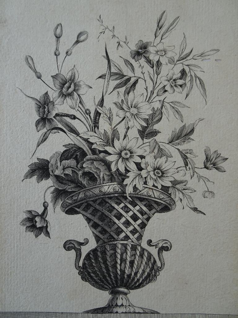 Gravure vaas met bloemen, narcissen lelies Avril l'Aine 1770, Verzenden