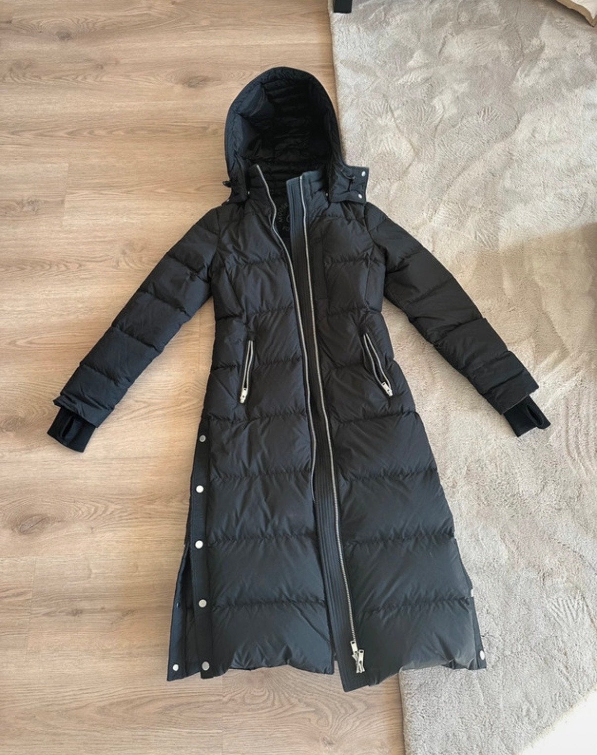 Moose Knuckles lange donsjas, maat XS, Ophalen of Verzenden, Zo goed als nieuw, Maat 34 (XS) of kleiner, Zwart