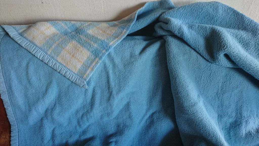 Hatema Orlon blauw geruite vintage kleed, 190 x 220, Ophalen, Gebruikt