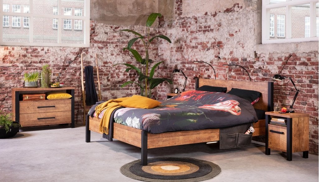 Charly 1-persoonsbed in Old Teak, Niet ingevuld, Niet ingevuld, Niet ingevuld