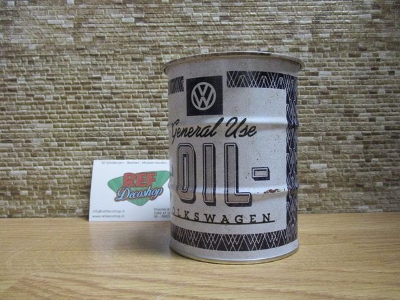 spaarpot vorm olie drum volkswagen oil inhoud 600 ml, Verzamelen, Ophalen of Verzenden, Nieuw, Steen, Aardewerk of Keramiek, Overige thema's