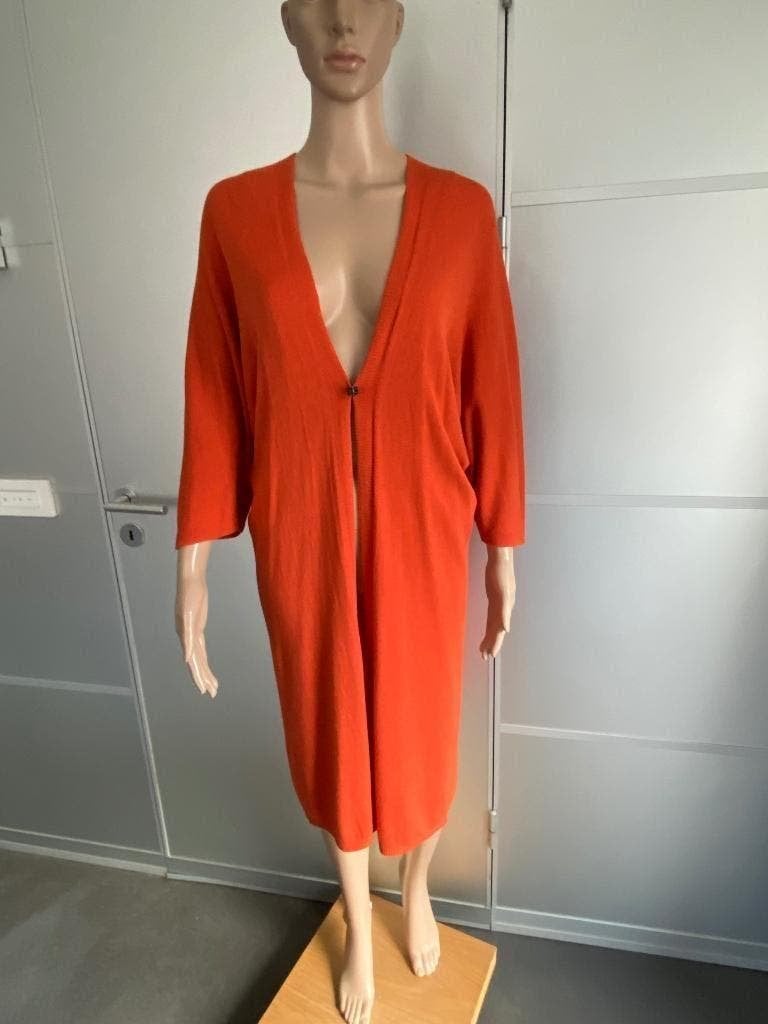 K143 Made in Italy mt. L=40/42 lang vest fijn-gebreid oranje, Made in Italy, Maat 42/44 (L), Oranje, Ophalen of Verzenden