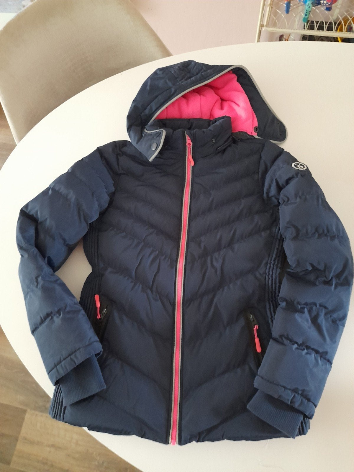 Cars Jeans winterjas maat 16/176 - Donkerblauw met roze, Meisje, Ophalen of Verzenden, Zo goed als nieuw, Cars Jeans