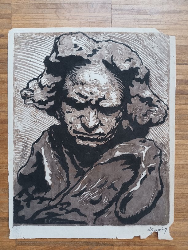 Oude houtgravure gesigneerd Ernest Gomier (1887-?), Antiek en Kunst, Ophalen of Verzenden, Gesigneerd