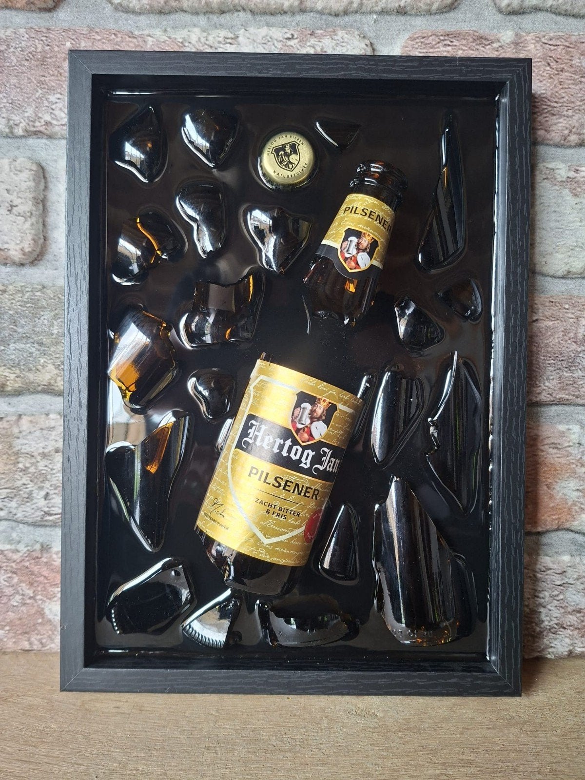 Hertog Jan flesje verwerkt in een lijst met Epoxy, Ophalen of Verzenden