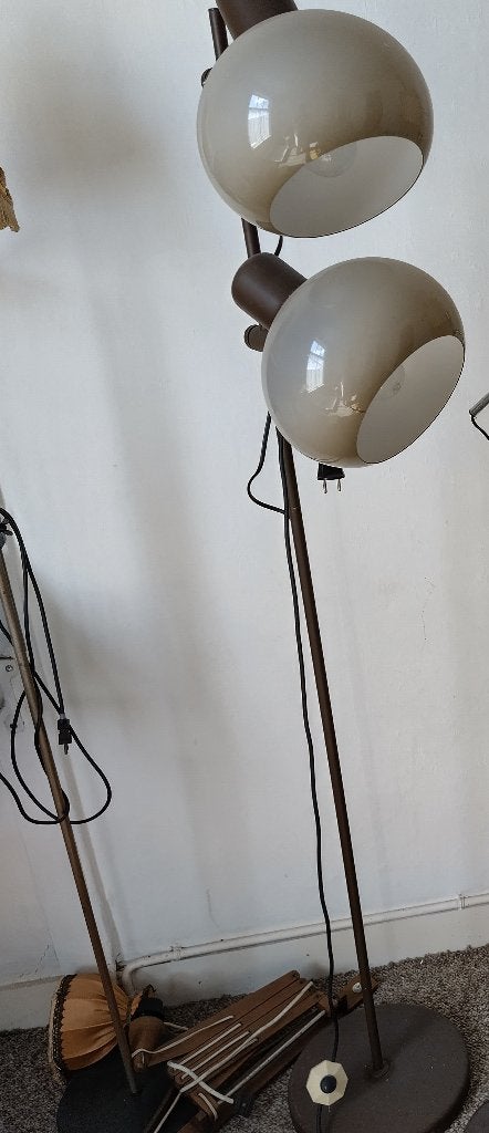 Vintage vloerlamp en hanglamp met kunststof bollen, Ophalen, Gebruikt, Glas, E27 (groot)