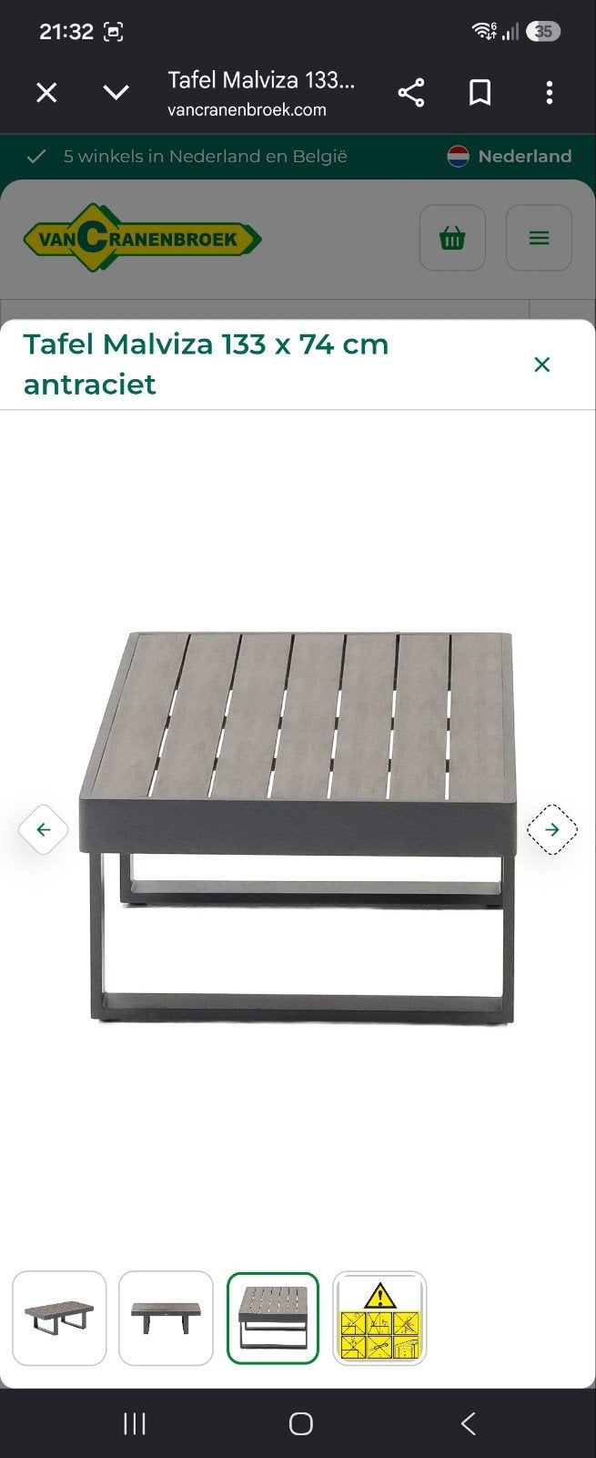 Tuintafel Bois le Duc, antraciet grijs, zo goed als nieuw, Ophalen, Zo goed als nieuw, Rechthoekig, Metaal