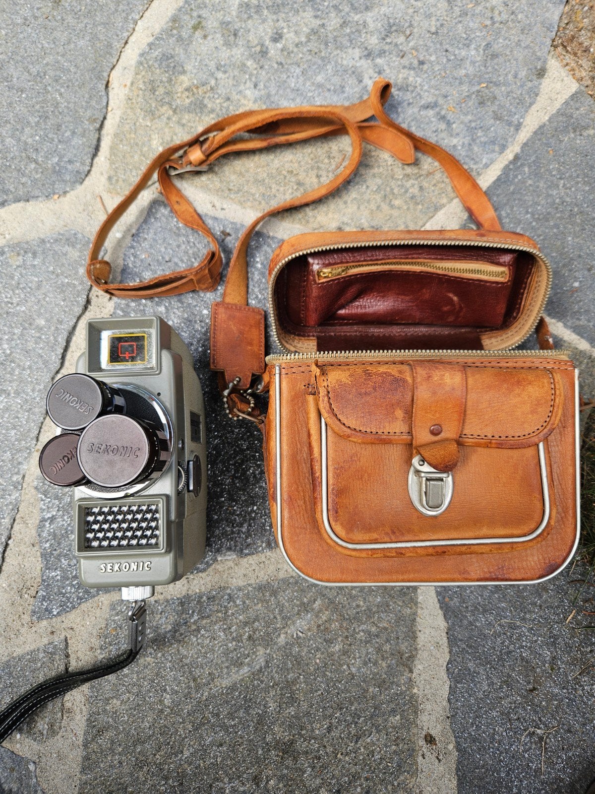 Vintage Sekonic 8mm filmcamera met leren tas, Ophalen of Verzenden, 8mm, Camera