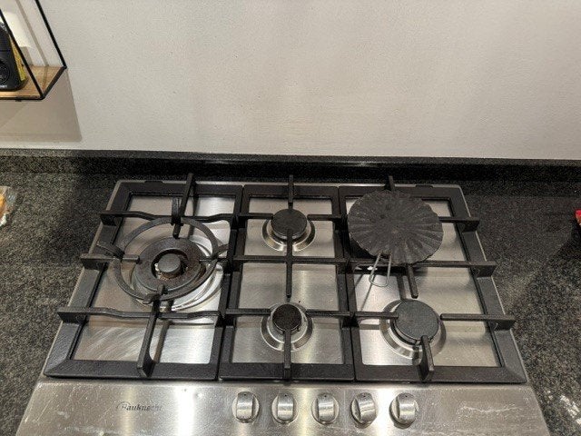 Gaskookplaat, RVS, 5 Branders, Bauknecht, Ophalen, Gebruikt, 60 cm of meer, Inbouw