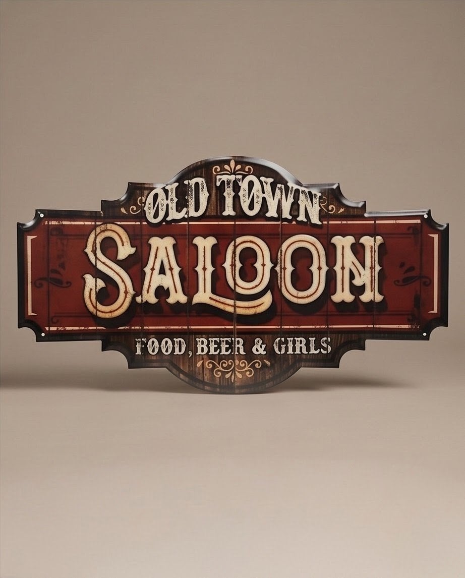 Metalen bord "Old Town Saloon" 60x33 cm - Nieuw, Metaal, Vintage, Nieuw, Ophalen of Verzenden