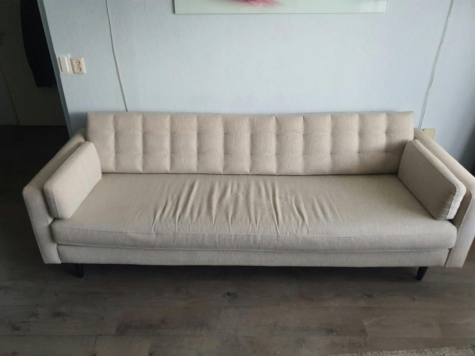 WOOOD Bank Livia 3-zits gecapitonneerd naturel, Ophalen, Driepersoons, 75 tot 100 cm, Zo goed als nieuw