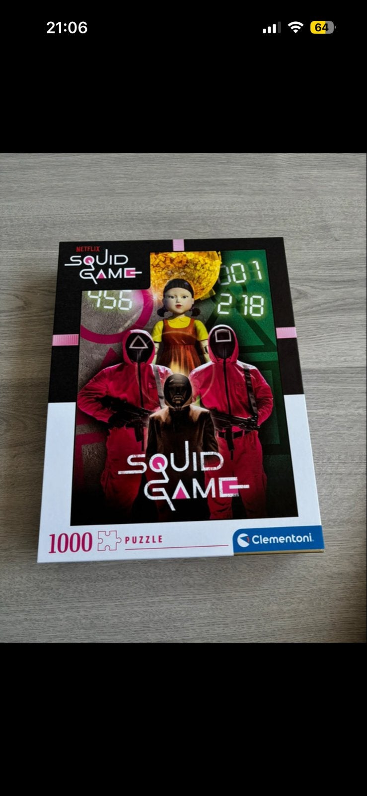 Squid Game Puzzel 1000 Stukjes - Clementoni, Ophalen of Verzenden, 500 t/m 1500 stukjes, Zo goed als nieuw, Legpuzzel