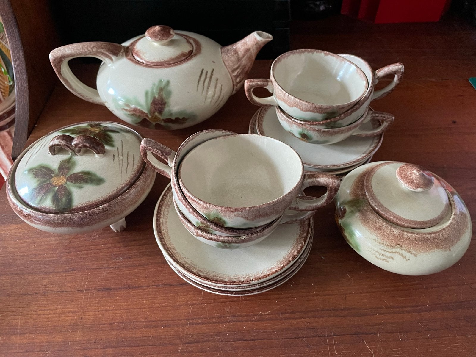 Vintage Art Deco Theeservies voor 6 Personen - Handbeschilde, Antiek en Kunst, Antiek | Servies compleet, Ophalen of Verzenden