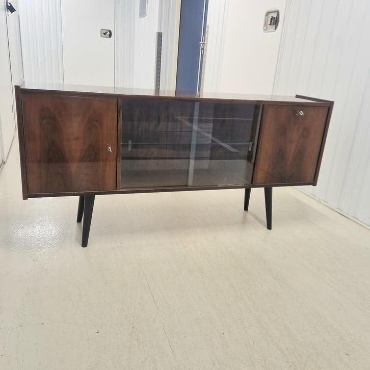 Vintage Mid-Century Modern Dressoir – TV-meubel Hoogglans, Huis en Inrichting, Kasten | Dressoirs, Gebruikt, 100 tot 150 cm, Ntp