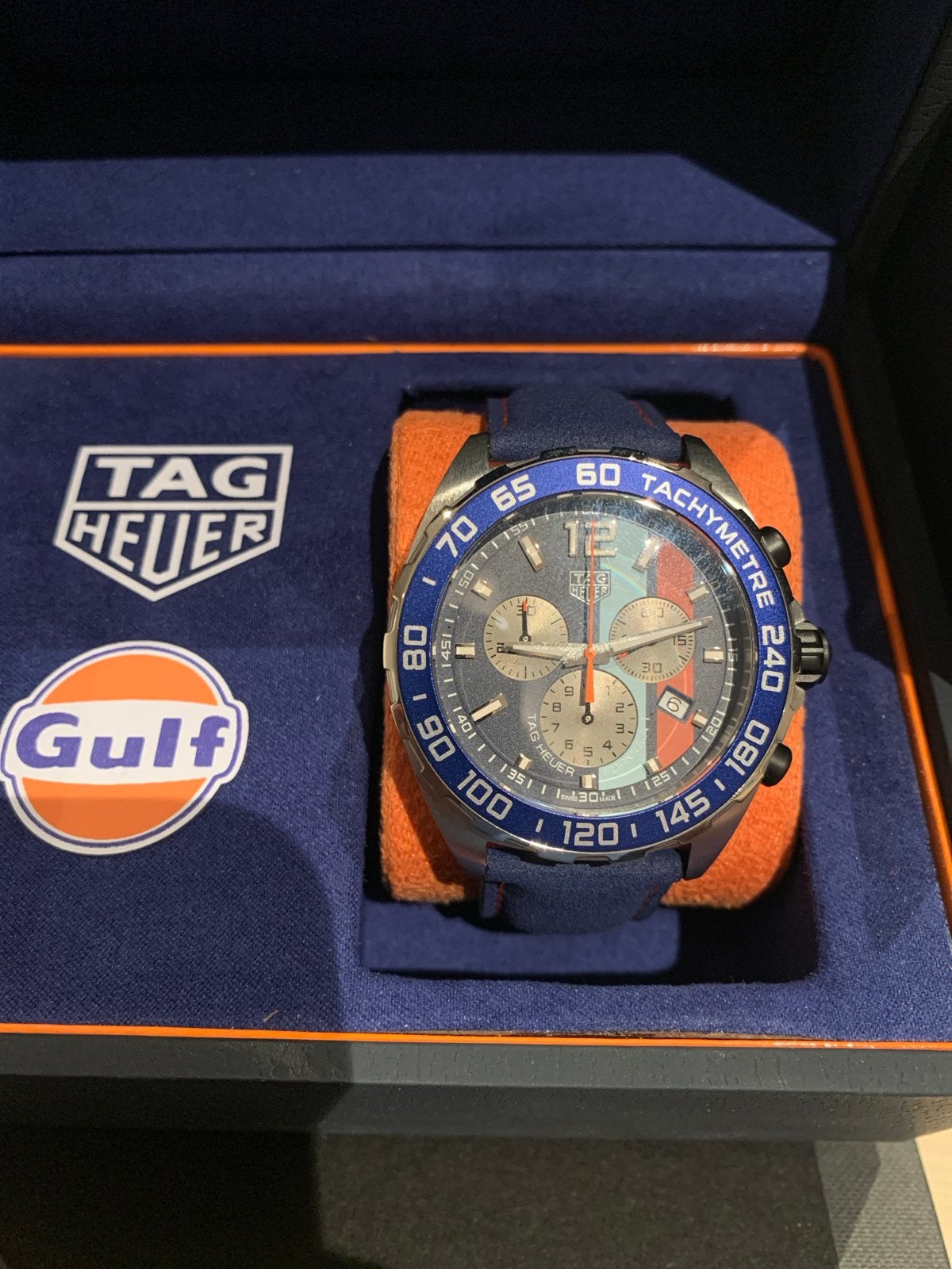 TAG Heuer Formula 1 F1 Gulf Special Edition Quartz, Sieraden, Tassen en Uiterlijk, Ophalen, Leer, Staal, Polshorloge
