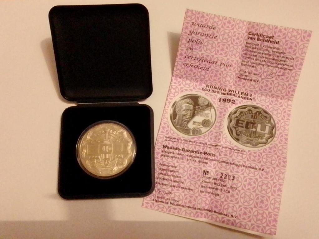 10 ecu 1992 Willem I capsule doosje en certificaat, Postzegels en Munten, Munten | Nederland, Ophalen of Verzenden, Koning Willem I