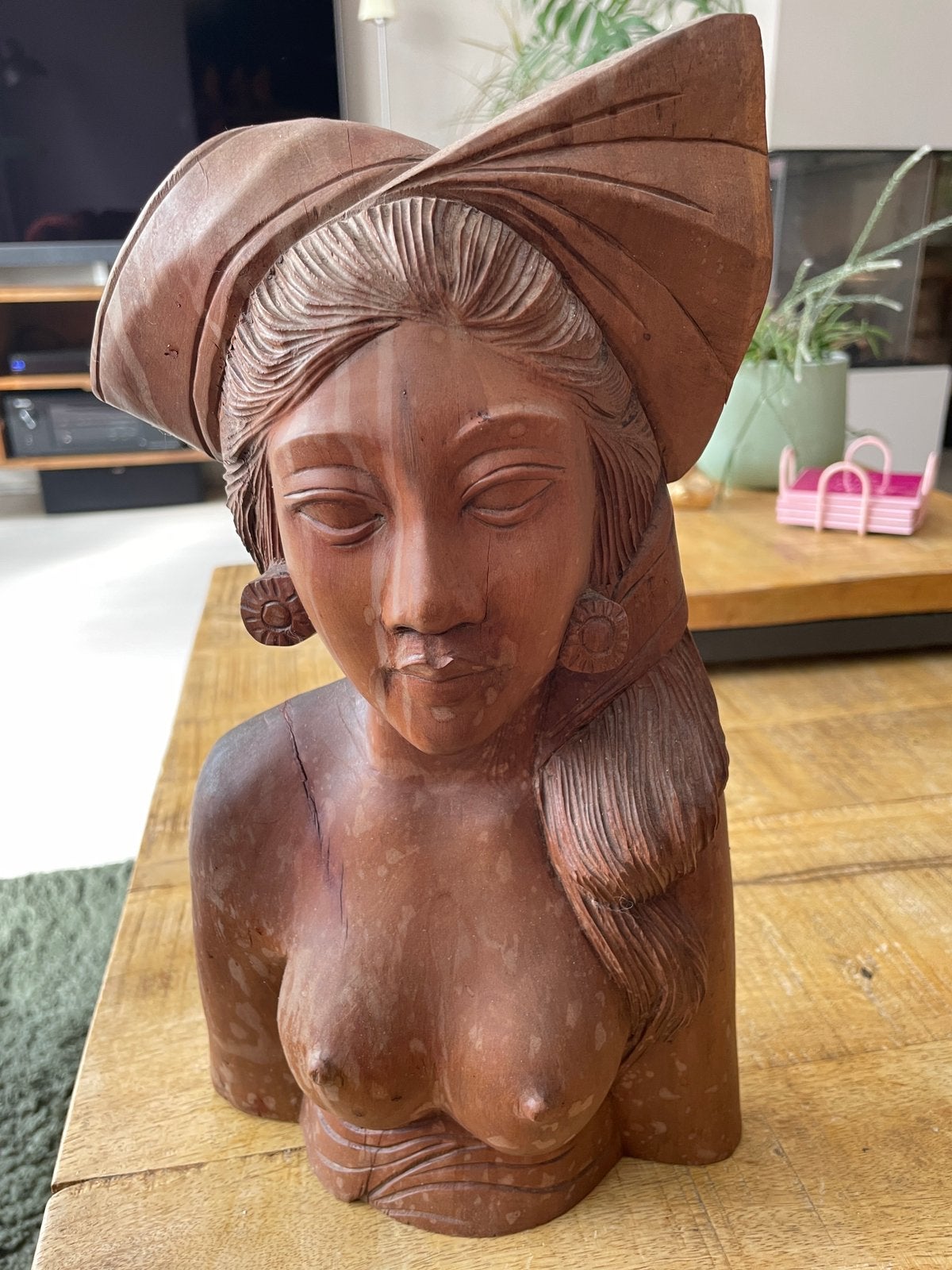 2 Indonesische beelden, Ophalen, Buste, 20 - 50 cm, Bruin