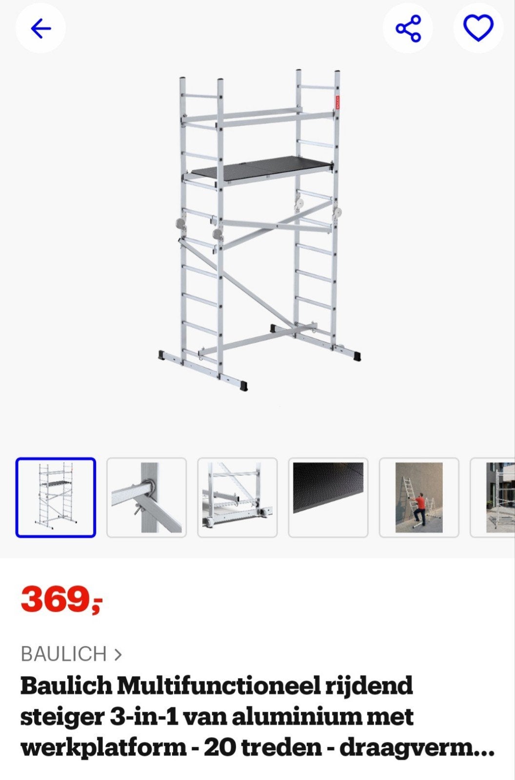 Te koop: verrijdbare steiger, Doe-het-zelf en Verbouw, Steigers, Ophalen, Zo goed als nieuw, Gevelsteiger, 2 tot 5 meter