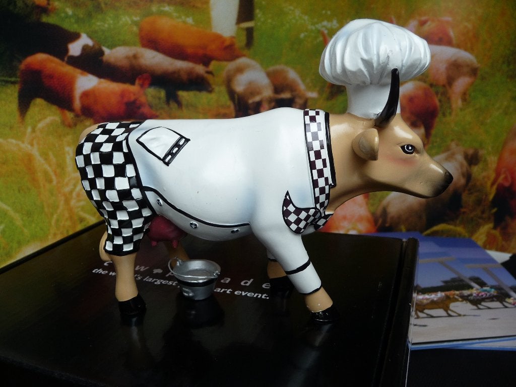 Nieuw Cow Parade koe Chef medium gratis verzending., Ophalen of Verzenden, Beeld