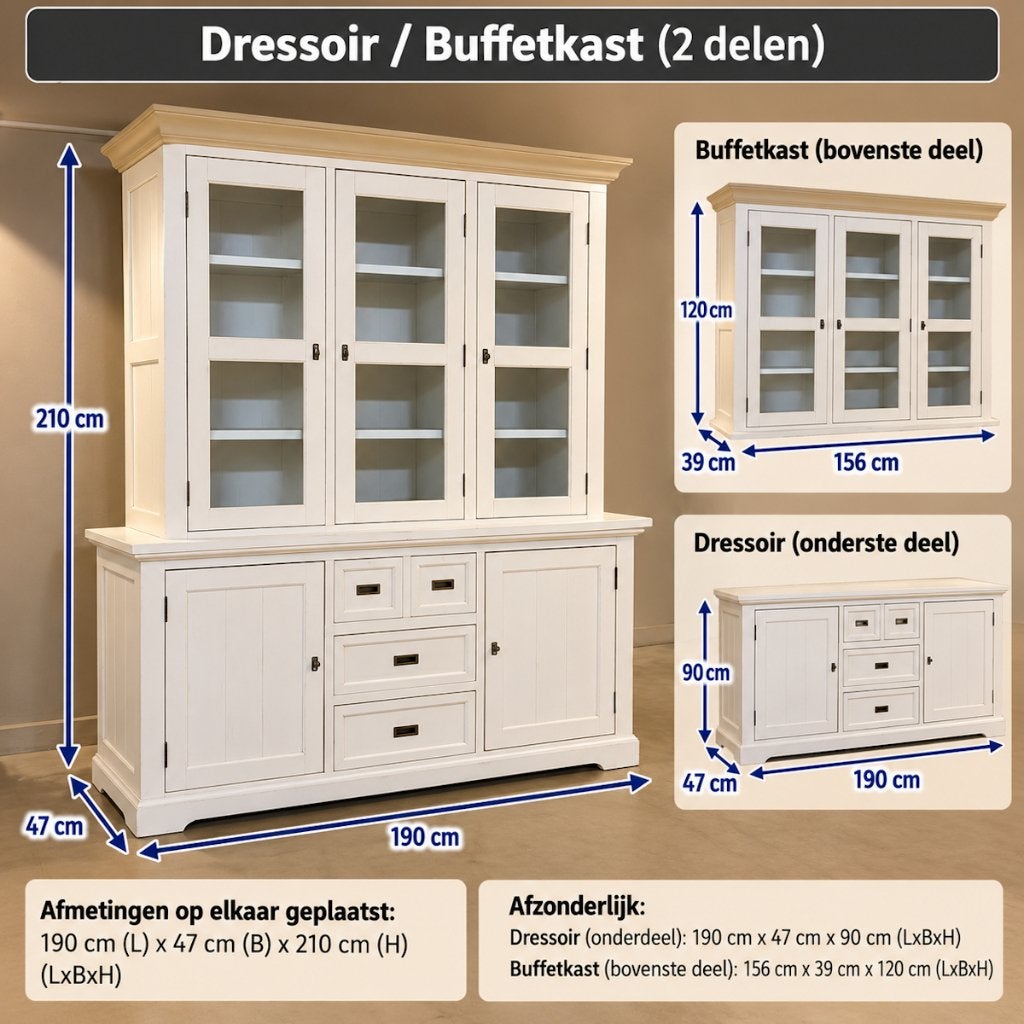 Foto 5 van Complete XL Eetkamerset: Tafel, Bank, Buffetkast & 4 Stoelen