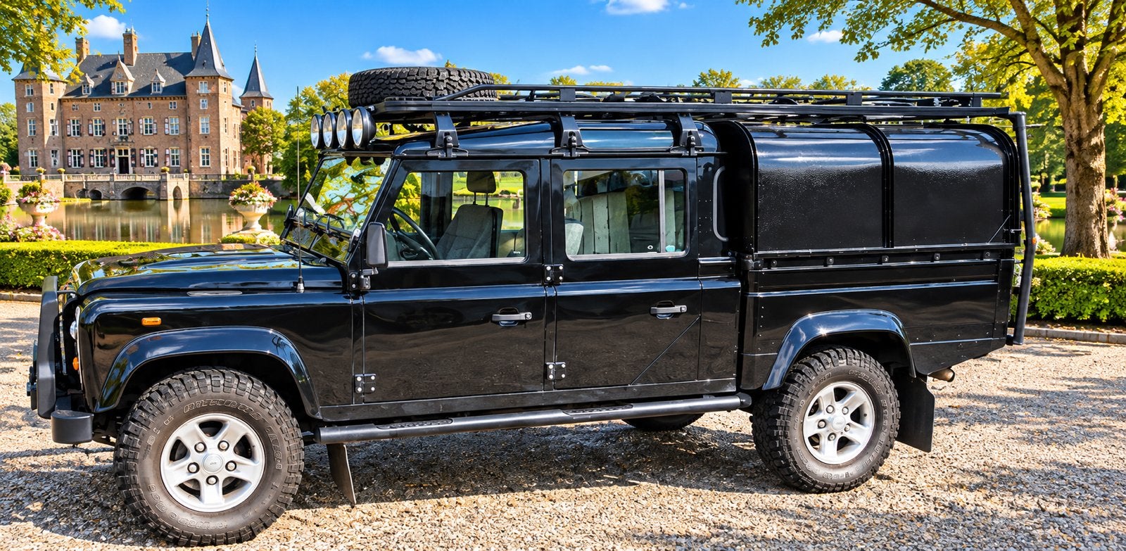 ‼️LAND ROVER DEFENDER 130 2.4 5P GRIJSKENTEKEN YOUNGTIMER, Stof, LED verlichting, Zwart, 4 cilinders