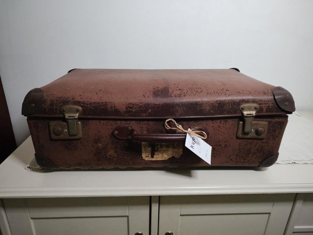 K470 VINTAGE jaren 40 koffer van geperst karton, Sieraden, Tassen en Uiterlijk, 60 tot 70 cm, Overige materialen, Gebruikt, -