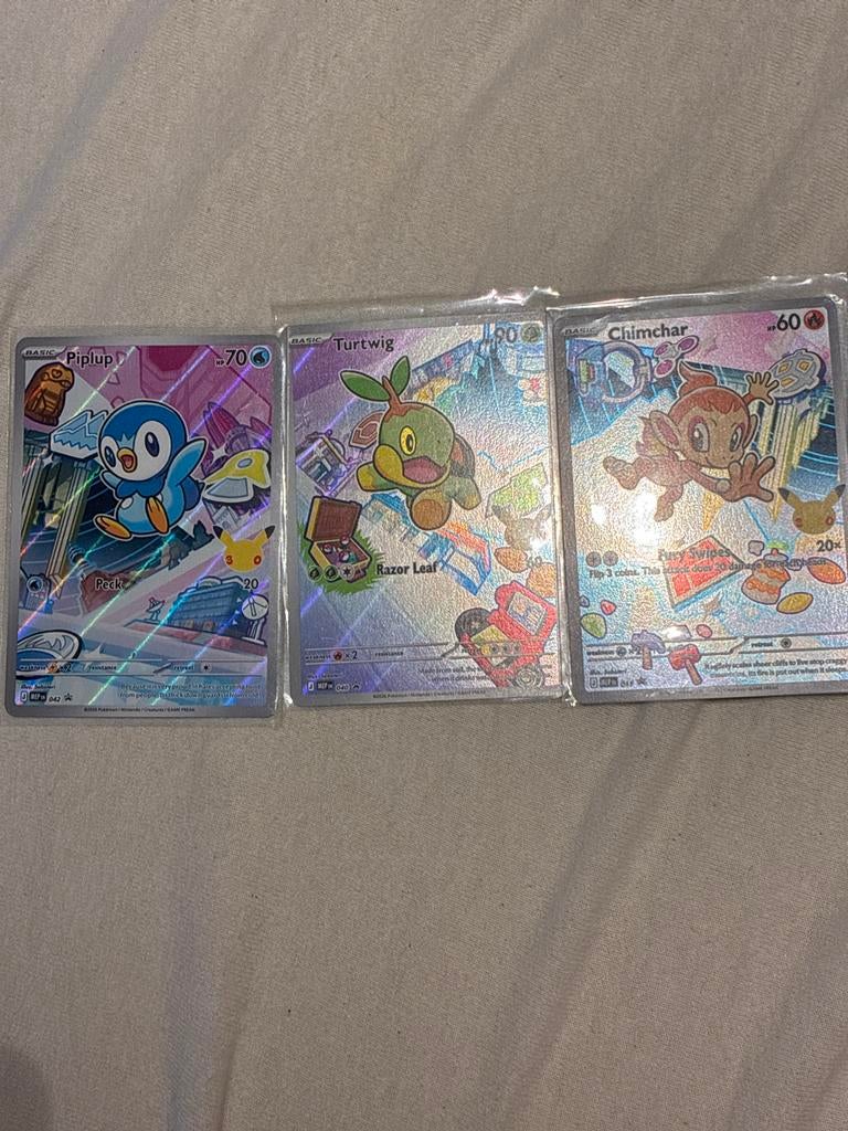 Pokémon Kaarten: Piplup, Turtwig, Chimchar (Celebrations), Ophalen of Verzenden, Zo goed als nieuw, Meerdere kaarten