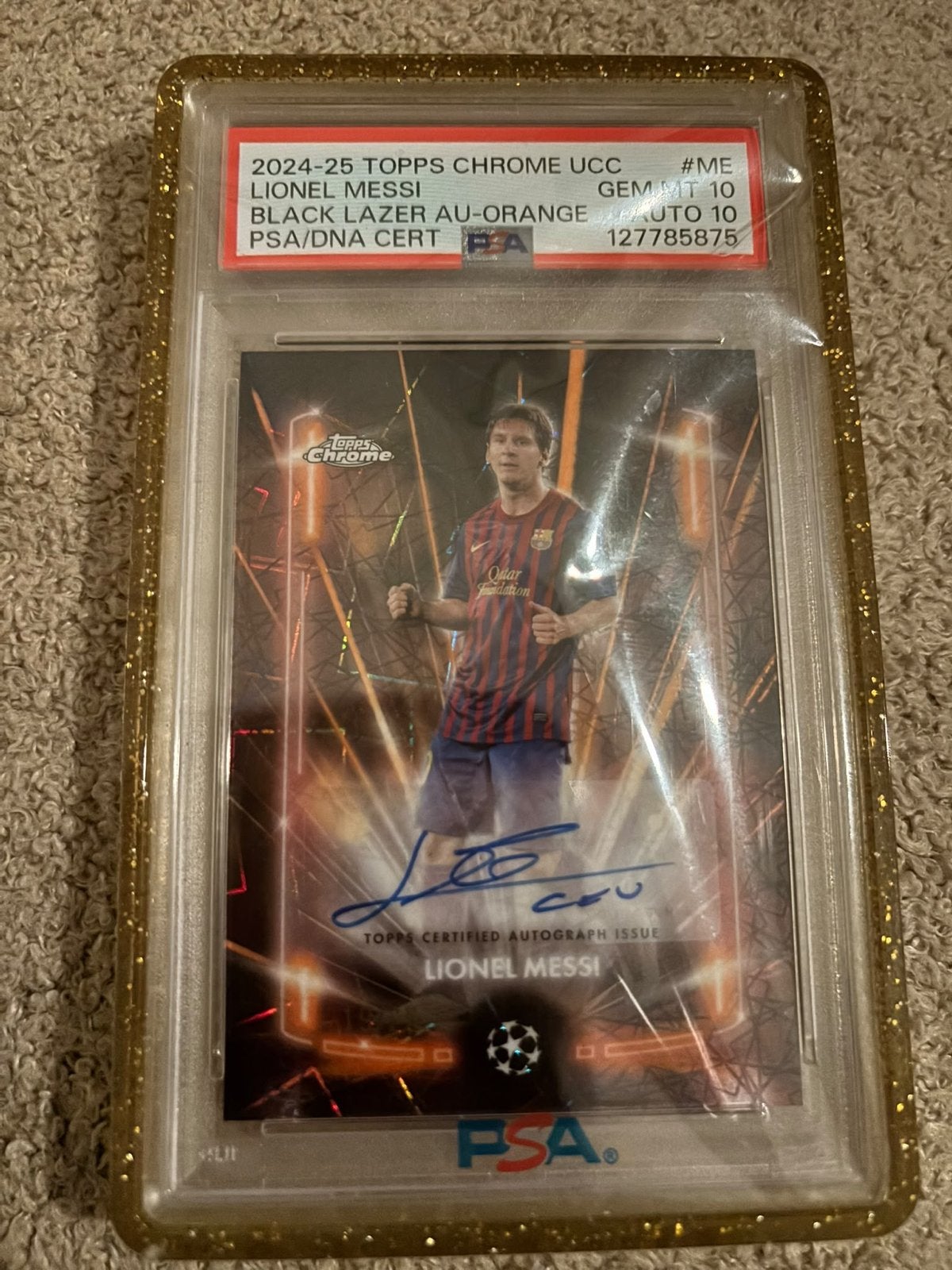 Lionel Messi 2024-25 Topps Chrome UCC Black Lazer Autograph, Ophalen of Verzenden, Zo goed als nieuw, Buitenlandse clubs, Spelerskaart