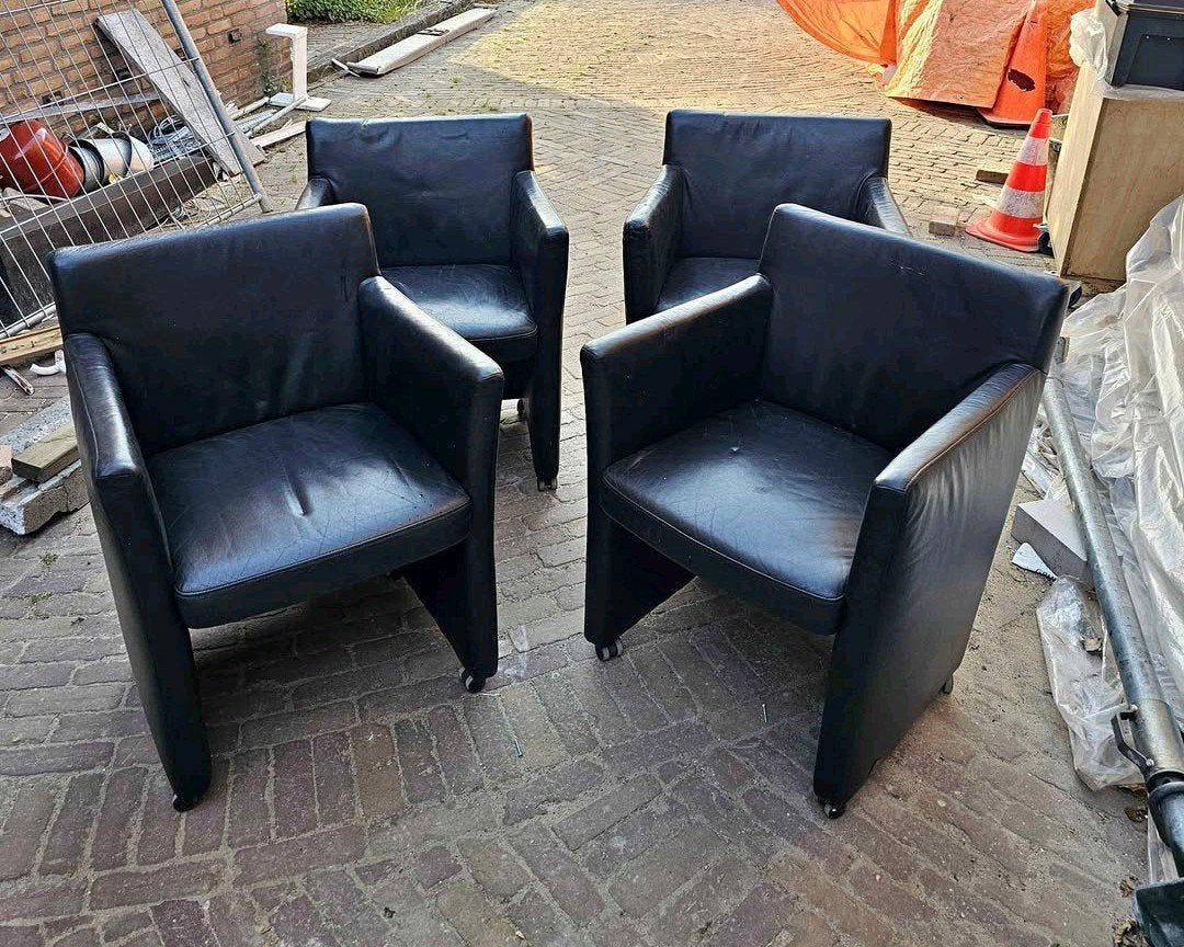 4 Leolux stoelen - Zwart leer, Ophalen, Gebruikt, Zwart, Leer