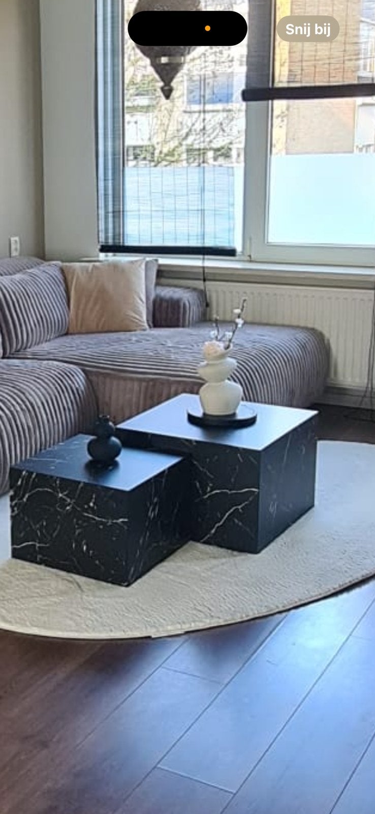 Marmerlook salontafel 2-delig, Ophalen, Gebruikt, Vierkant, 50 tot 100 cm