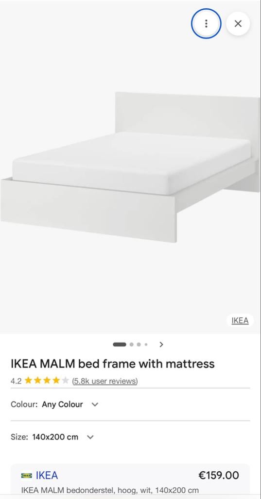 IKEA MALM bedframe met matras, 140x200 cm, wit, Wit, Tweepersoons, 200 cm, Hout