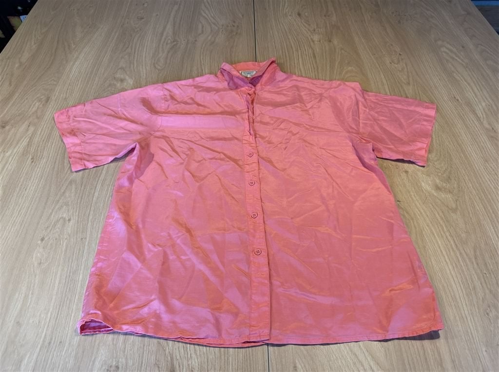 Vintage 80s Bijenkorf Huiscollectie Roze Zijden Blouse 100%, Maat 38/40 (M), Ophalen of Verzenden, Zo goed als nieuw, Korte mouw